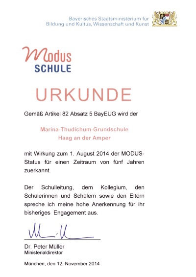 MODUS-Urkunde 2014